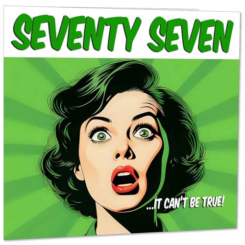 Divertida tarjeta de cumpleaños número 77 para mujer, estilo cómic, tarjetas de cumpleaños para...