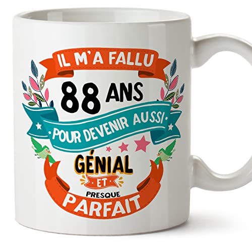 MUGFFINS Tazas 88 Cumpleaños - En Francés - Il m'a fallu 88 ans pour devenir aussi geniale - 11 oz...