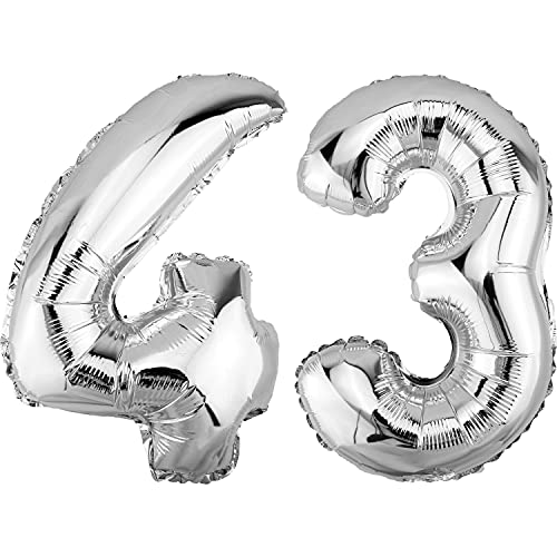 DekoRex Globo plateado de 82 cm para cumpleaños, aniversario, boda, decoración (número 43)