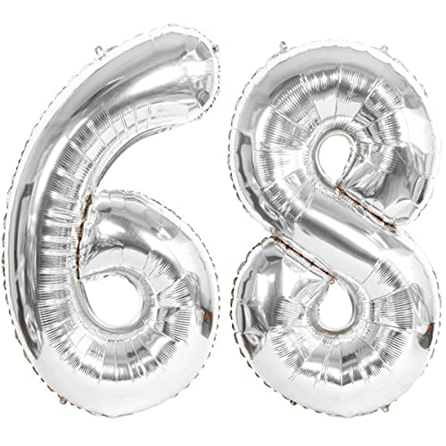 Foil Globo Número 68 Plateados Globo Número 68 Plateados 100cm Gigante Globos de Cumpleaños...