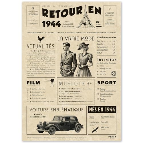 Regalo original de regreso en 1944 – Idea de regalo de 81 años para mujer y hombre, tarjeta de...