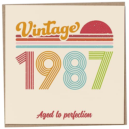 Tarjeta de cumpleaños 36 – Vintage 1987 Aged to Perfection, divertida tarjeta de felicitación para hombres y mujeres, tarjetas de cumpleaños para mujeres, tarjetas de cumpleaños para hombres, tarjeta