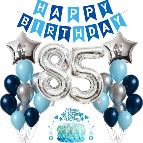 Jxuzh 85 cumpleaños decoraciones azul plata decoración 85 cumpleaños hombres 85 años decoración...