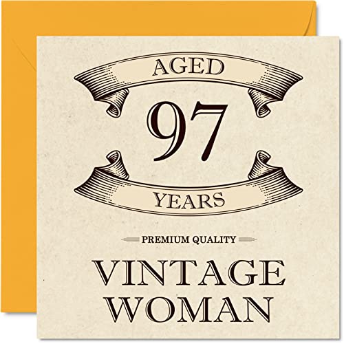 Tarjetas de cumpleaños vintage de 97 años para mujer, de 97 años, divertida tarjeta de cumpleaños para mamá, hermana, esposa, abuelita, niñera, 145 mmx145 mm, tarjeta de felicitación de 97 cumpleaños