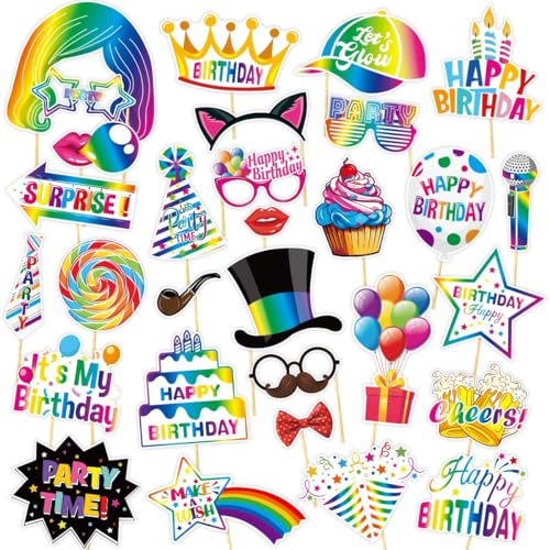 AIBAOBAO Accesorios Photocall Cumpleaños, 30 Piezas Foto Prop para Fiestas y Cumpleaños Arcoíris,...