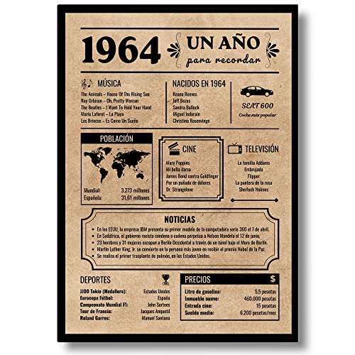 Tarjeta Felicitación Cumpleaños 1964 | Regalo de Cumpleaños | Año de Nacimiento 1964 | Póster...
