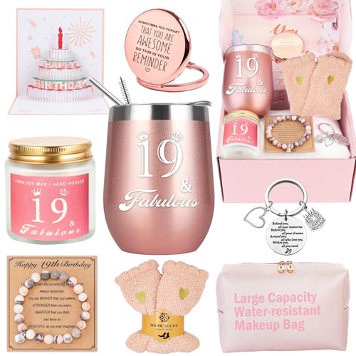 Regalos de cumpleaños número 19 para niñas, cesta de feliz cumpleaños número 19, caja de regalo...