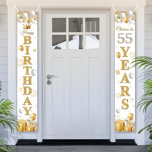 PartyYaa 55 pancarta de cumpleaños, decoración para puerta de 55 cumpleaños, pancarta de feliz...