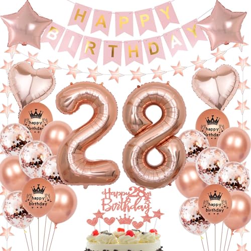 Globo Rosa Oro 28 cumpleaños mujer,Globo 28 cumpleaños Rosa Oro,Decoración cumpleaños 28 año...