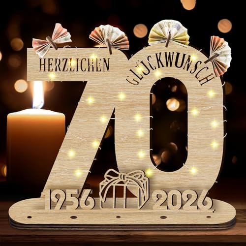 Idota 2024 70 Cumpleaños Decoración Cartel de Madera Con Libro de Visitas LED, Regalos Para...