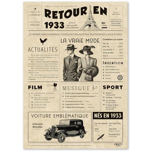 Regalo original de regreso en 1933 – Idea de regalo de 92 años para mujer y hombre, tarjeta de...