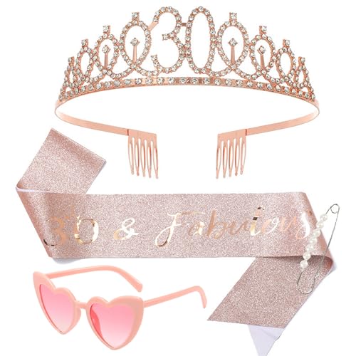 deegbbyi 30 Cumpleaños Niña Tiara Corona y Faja, Decoracion 30 Años Mujer, Corona Cinturón, con...