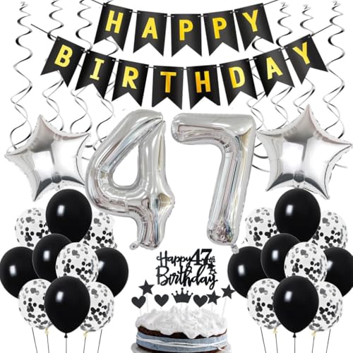 Decoración de 47 Cumpleaños para Hombres - Globos Negro y Plata - Fiesta de 47 Años