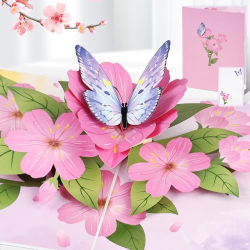 AOOTE Tarjeta de Mariposa Pop-Up, Flores Tarjeta de Mariposa 3D, Tarjeta de Felicitación 3D para un...
