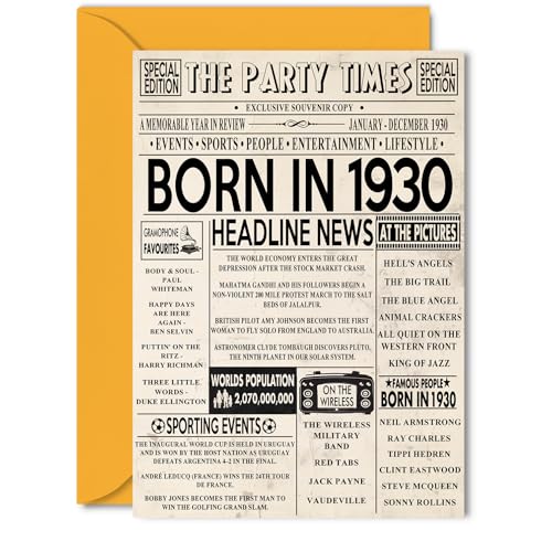 Tarjetas de cumpleaños número 95 para mujeres y hombres – Born In 1930 Newspaper – Tarjeta de...