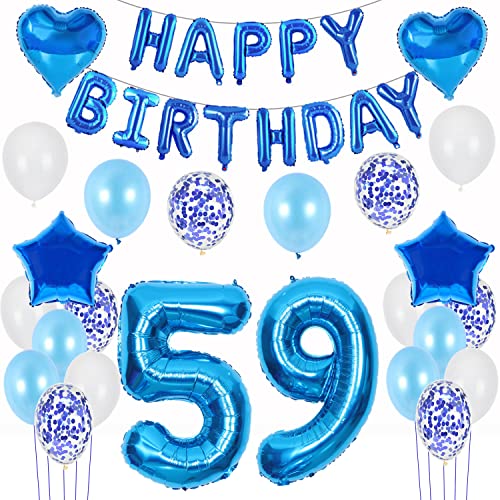 Globos 59 cumpleaños decoración hombre azul, decoración cumpleaños 59 años decoración cumpleaños hombre decoración globos 59 cumpleaños bandera guirnalda decoración 59 años cumpleaños deco hombre