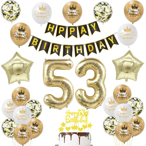 Decoración globos 53 cumpleaños hombre Mujer Dorados Negros 53 Años Decoracion Cumpleaños tarta...