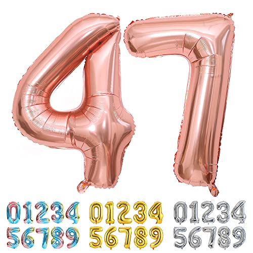 Ponmoo Foil Globo Número 47 74 Oro Rosa, Gigante Numeros 0 1 2 3 4 5 6 7 8 9 10-19 20-29 30-39...