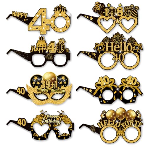 JYNVO Paquete de 8 vasos de papel para 40 cumpleaños, accesorios para fotomatón, divertidos vasos...