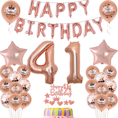 Globos de 41 cumpleaños decoración para mujer, oro rosa, 41 cumpleaños, decoración para fiestas,...