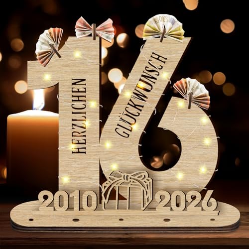 Idota 2026 16 cumpleaños niña regalo placa de madera con libro de visitas LED regalos dinero...