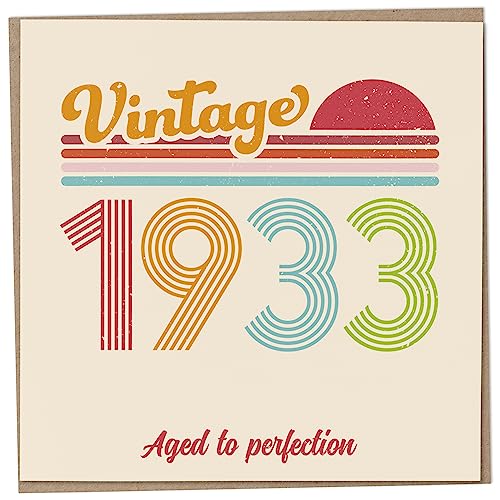 Tarjeta de 90 cumpleaños – Vintage 1933 Aged to Perfection, divertida tarjeta de felicitación para hombres y mujeres, tarjetas de cumpleaños para mujeres, tarjetas de cumpleaños para hombres, tarjeta