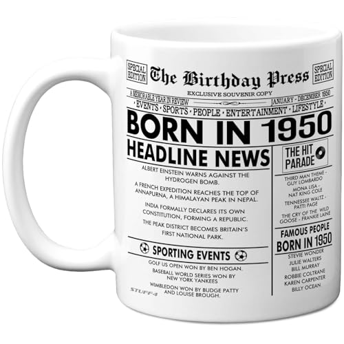 Stuff4 Taza de 75 cumpleaños de regalo para hombres y mujeres – Nacido en el periódico de 1950...
