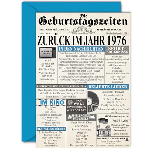 Stuff4 49 Tarjetas de cumpleaños para hombres y mujeres - Volver en el año 1976 Periódico - 49...