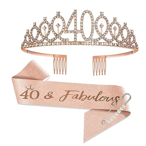 Decoraciones de cumpleaños número 40 para mujer, incluyendo velas de feliz  cumpleaños, corona/tiara, banda, decoraciones de mariposa, decoración de