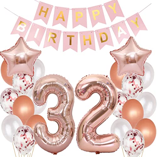 Decoración globos 32 cumpleaños Rosa Oro globo 32 años cumpleaños Mujer, globos 32 Años...
