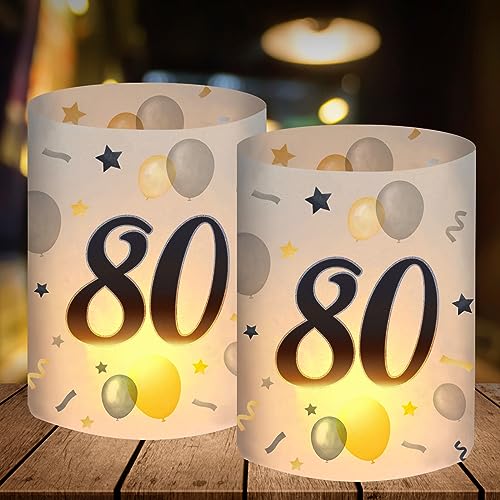12 portavelas para 80 cumpleaños, decoración para 80 cumpleaños, para mujer y hombre, 80 años, decoración de mesa de cumpleaños feliz, regalos para 80 cumpleaños, adecuado para velas de té o velas