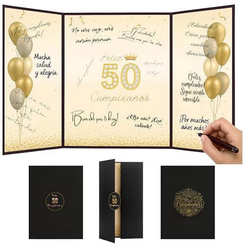 EQUIK PRODUCTS Tarjeta de Felicitación 50 Cumpleaños | Tarjeta 3D Plegable con Mensajes | Diseño...
