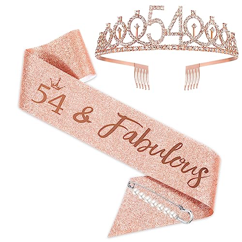 BRT Bearingshui Banda y tiara de cumpleaños 54 para mujer, corona de banda de cumpleaños de oro...