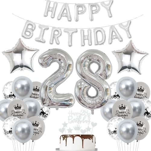 Plateado decoración 28 cumpleaños hombre globos plata 28 años globos fiesta 28 cumpleaños...