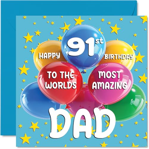 Stuff4 Tarjeta de cumpleaños número 91 para papá – World's Most Amazing Dad – Tarjeta de...