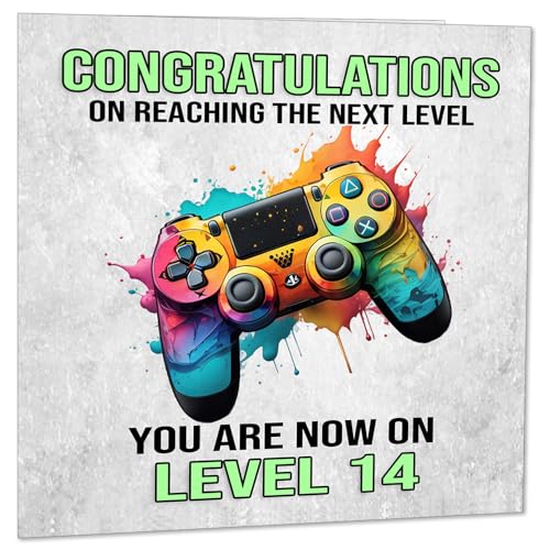 Tarjeta de cumpleaños número 14 para jugadores, 14 años de edad, catorce y catorce juegos,...
