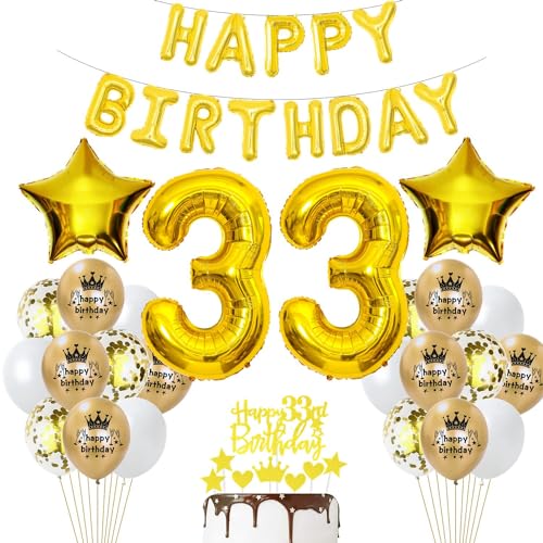 Globos 33 cumpleaños decoración oro 33 cumpleaños Mujer Globos oro 33 cumpleaños Hombre Mujer...