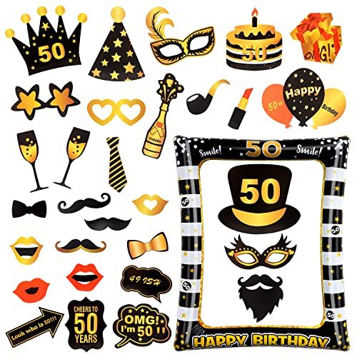 Decoración 50 Cumpleaños Pancarta Grande Feliz 50 Cumpleaños Español +  15pcs Globos Photocall 50 Cumpleaños Fiesta Cartel Oro Negro