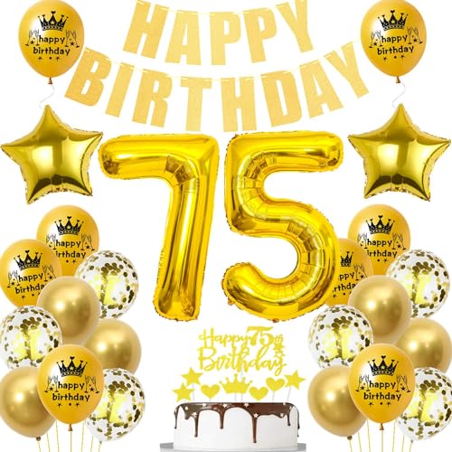 Globos oro 75 cumpleaños,oro decoracion fiesta 75 cumpleaños,75 Años Decoracion Cumpleaños...