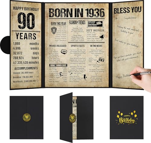Benjia Decoración de 90 cumpleaños, tarjeta de cumpleaños, libro de firmas de invitados para...