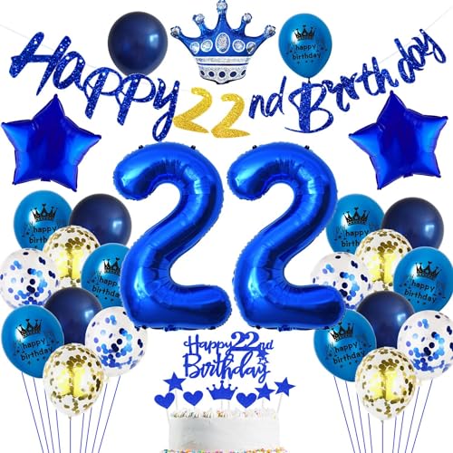 Globos azules decoración 22 cumpleaños,Decoración 22 cumpleaños Hombre,22 globo azul...