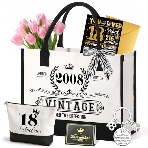 ePicsoa 18 cumpleaños regalo niña, vintage 2008 bolsa de compras de lona bolsa de transporte y...