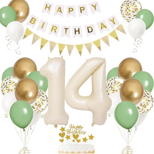Decoracion Cumpleaños 14 Año Beige, Globos Cumpleaños 14 para Chicos, Decoraciones Fiesta 14...