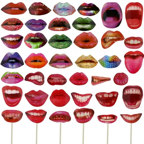 Funngy Photocall Cumpleaños,40 PCS Accesorios Photocall Cumpleaños Bodas Labios Rojos Divertidos...