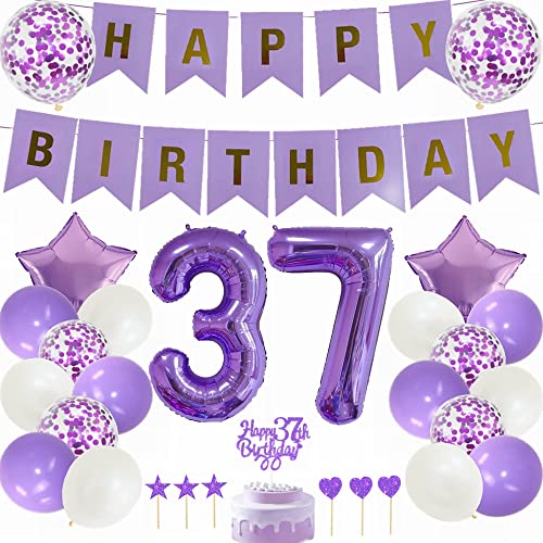 Yunchu Online Decoración de cumpleaños para 37 años, diseño de hombre y mujer, color lila