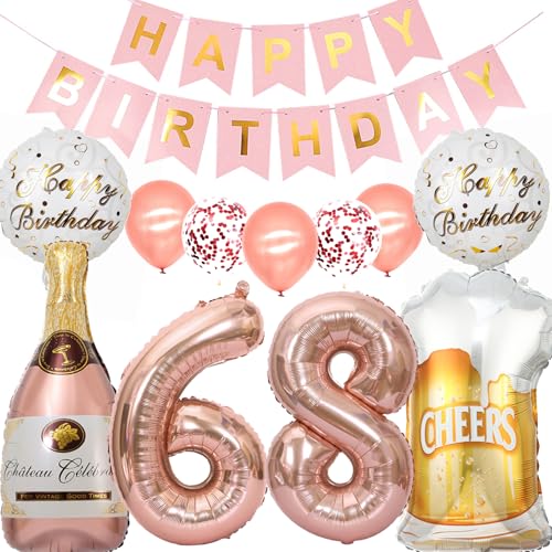 Globo de 68 cumpleaños para mujer, oro rosa, decoración de cumpleaños para 68 años, para...