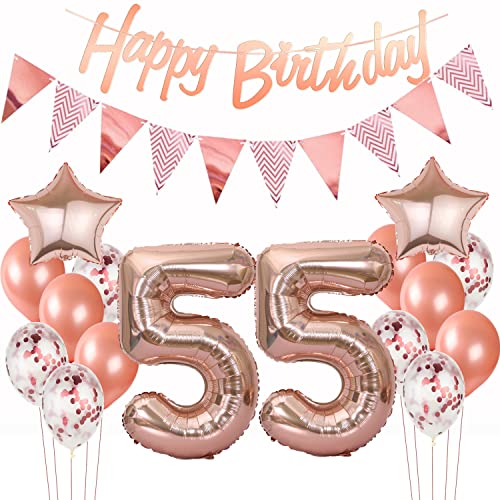 Decoración globos 55 cumpleaños Mujer Rosa Oro 55 Años Decoracion Cumpleaños Mujer 55 Años...