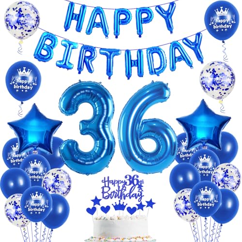Globos 36 cumpleaños decoración hombre azul feliz cumpleaños 36 cumpleaños fiesta decoración...