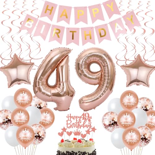 Hongyantech Decoración 49 Años Cumpleaños Mujer: Oro Rosa, Globos, Guirnalda, Decoraciones...