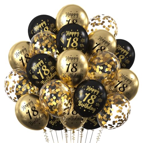 Decoracion Cumpleaños 18 Años, Globos 18 Años Cumpleaños, Globo Decoraciones Oro Negro para...